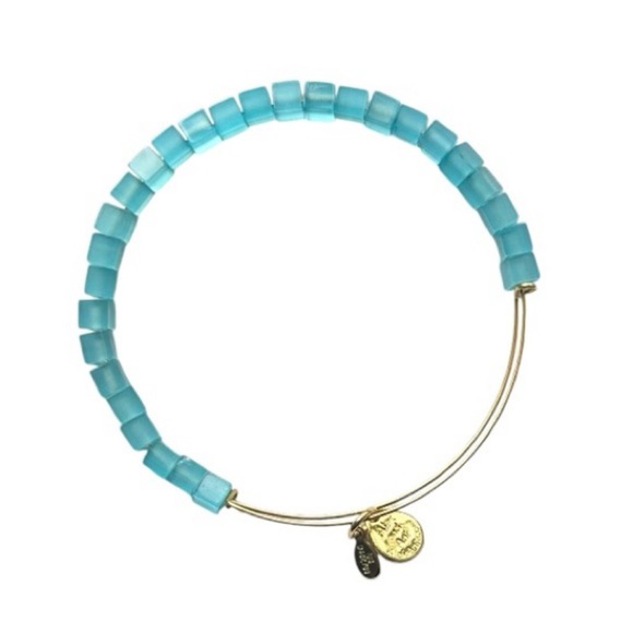 Alex and Ani Light Blue Beaded Energy Gold Bangle Bracelet - Picture 2 of 4